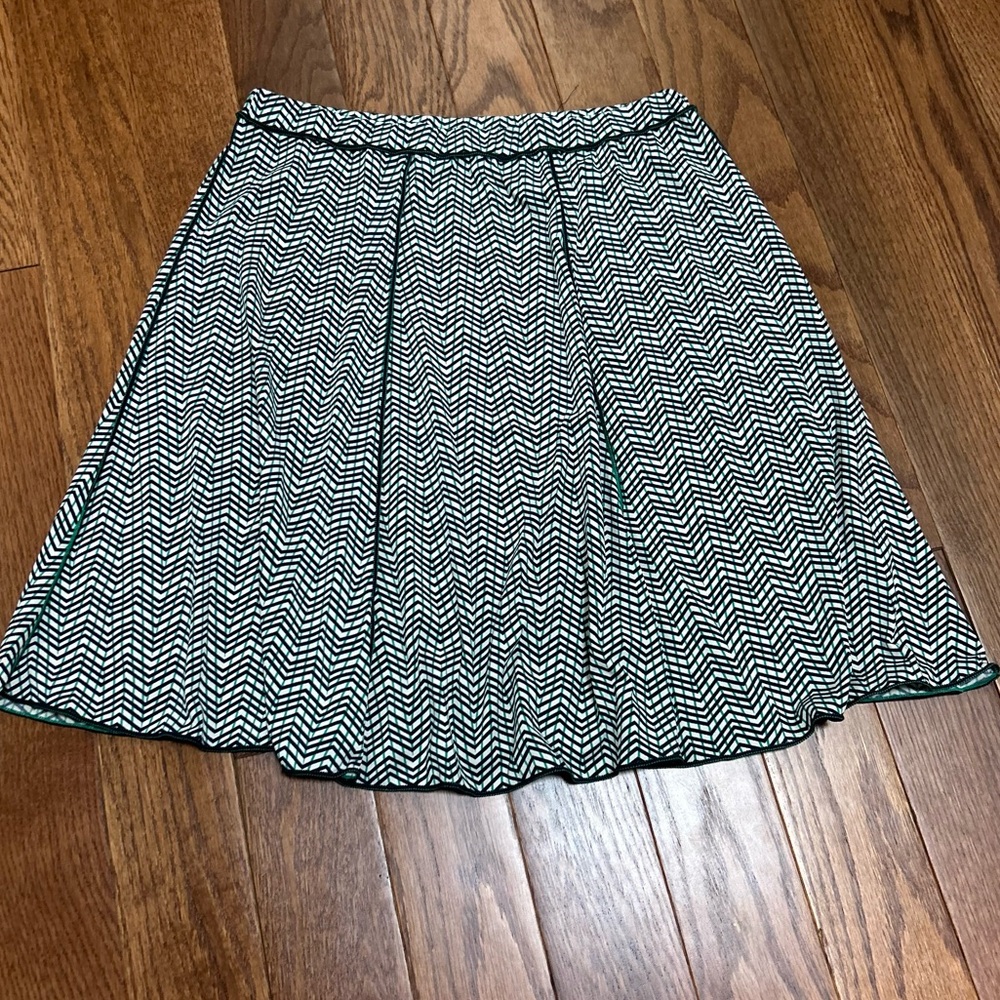 Max Studio Navy Green White Chevron Panel A-Line Skirt